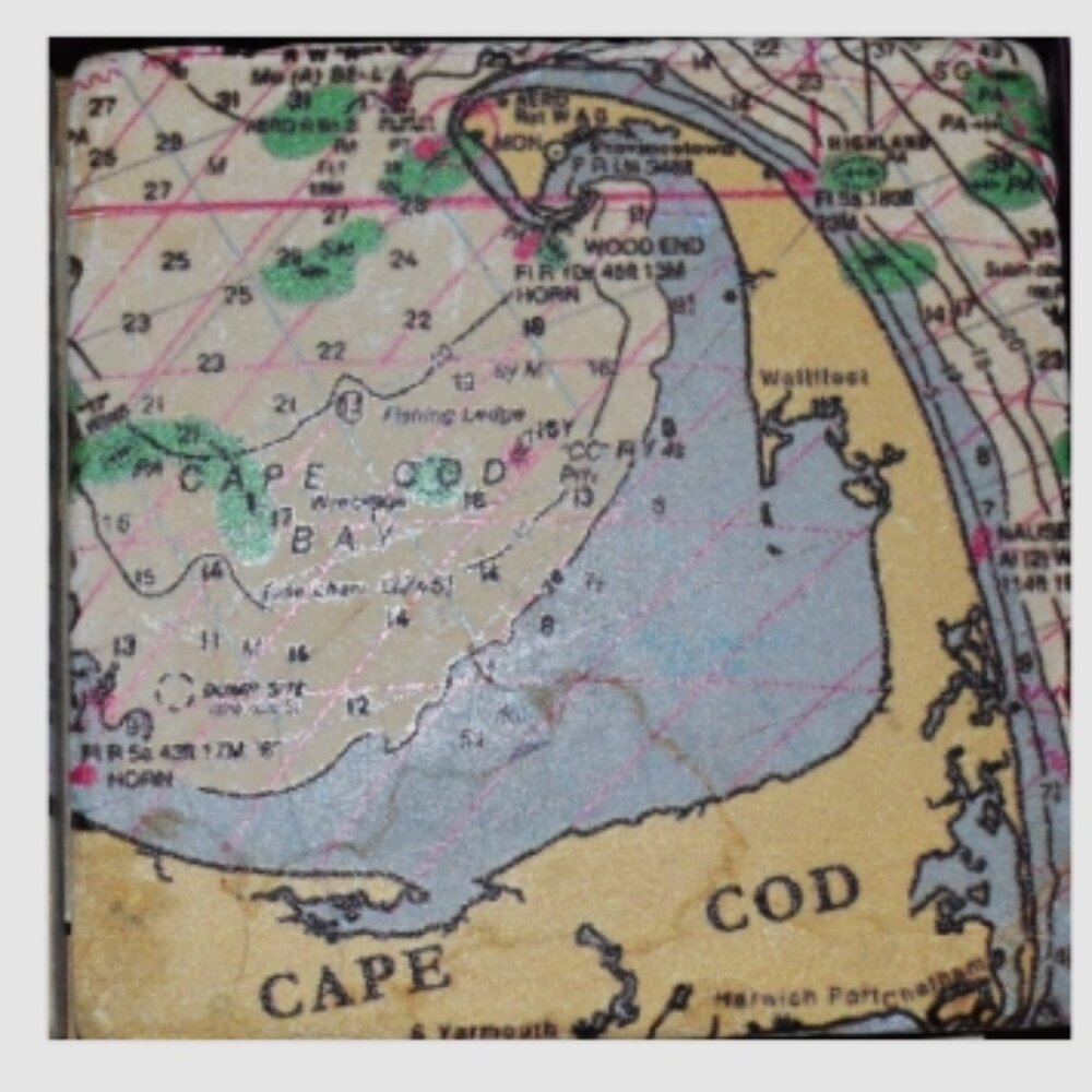Set Of 4 Coasters Boxed Imported Marble Cape Cod Nantucket Martha's Vineyard - Picture 4 of 9